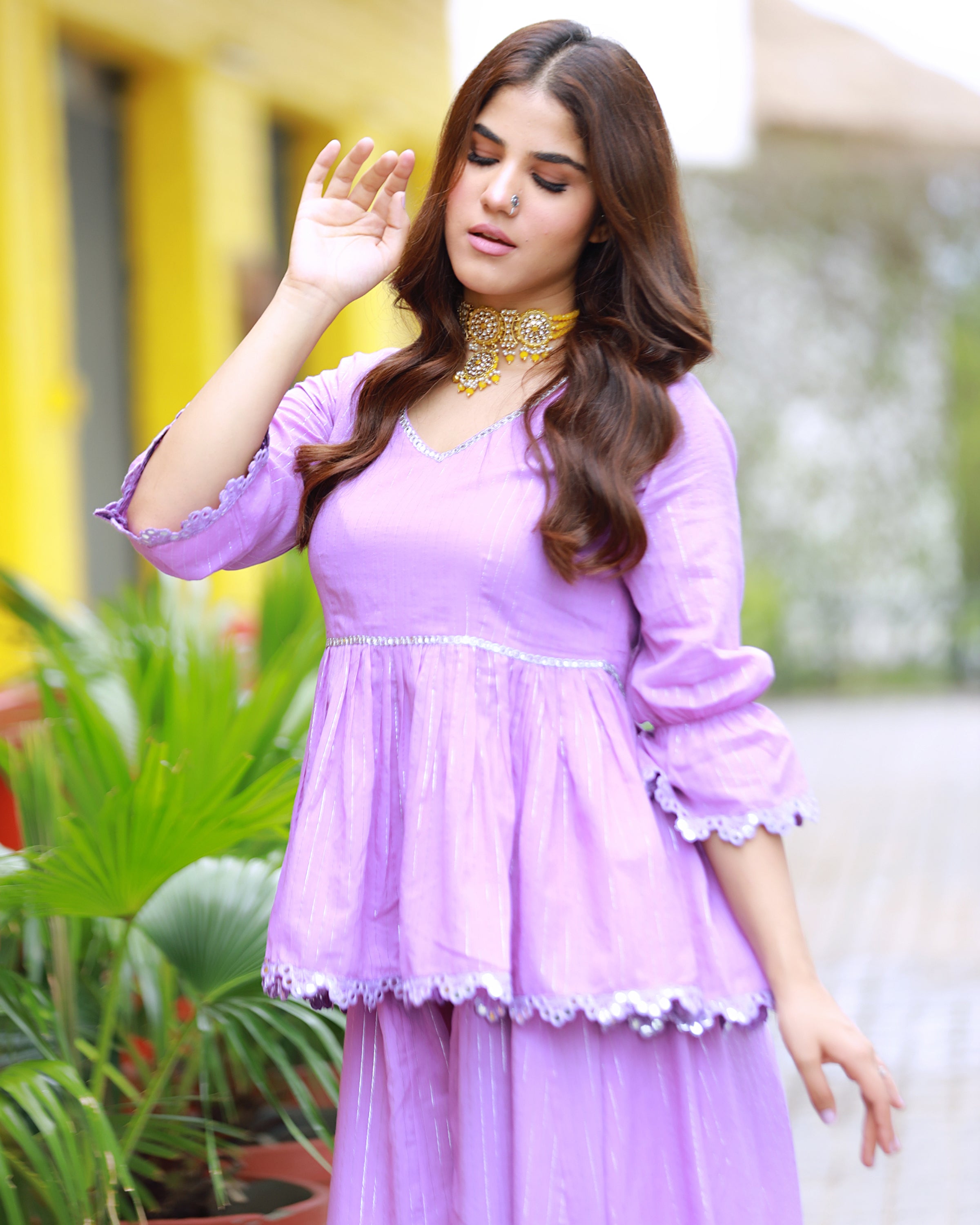 Sitara Lavender Lurex Palazzo Top