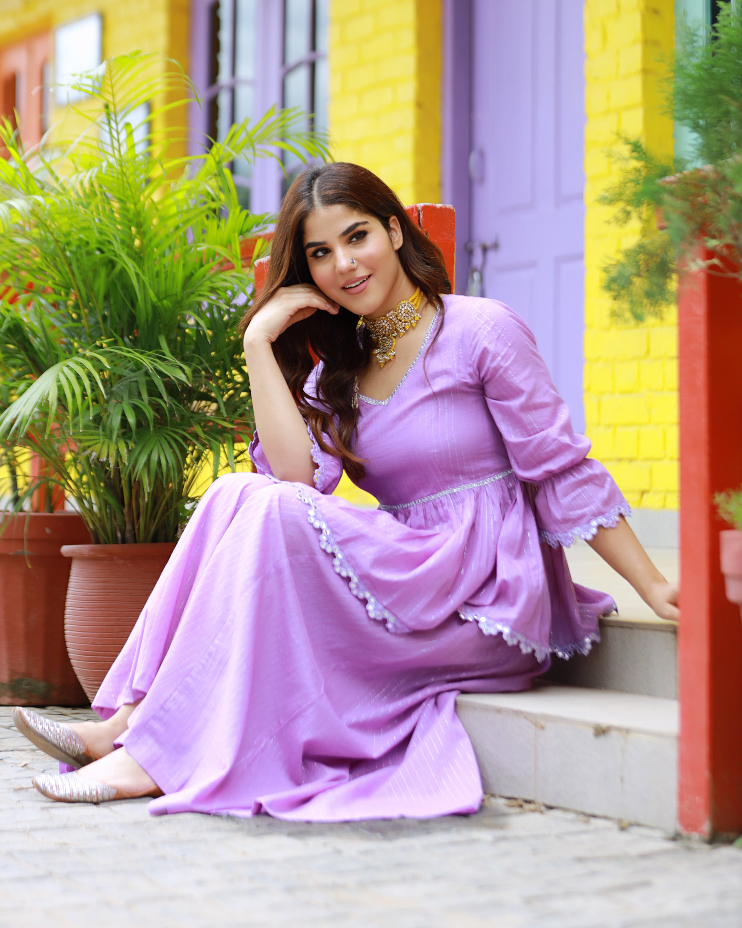 Sitara Lavender Lurex Palazzo Top