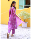 Heer Orchid Hand Embroidered Silk Kurta Pant with Hand Painted Dupatta