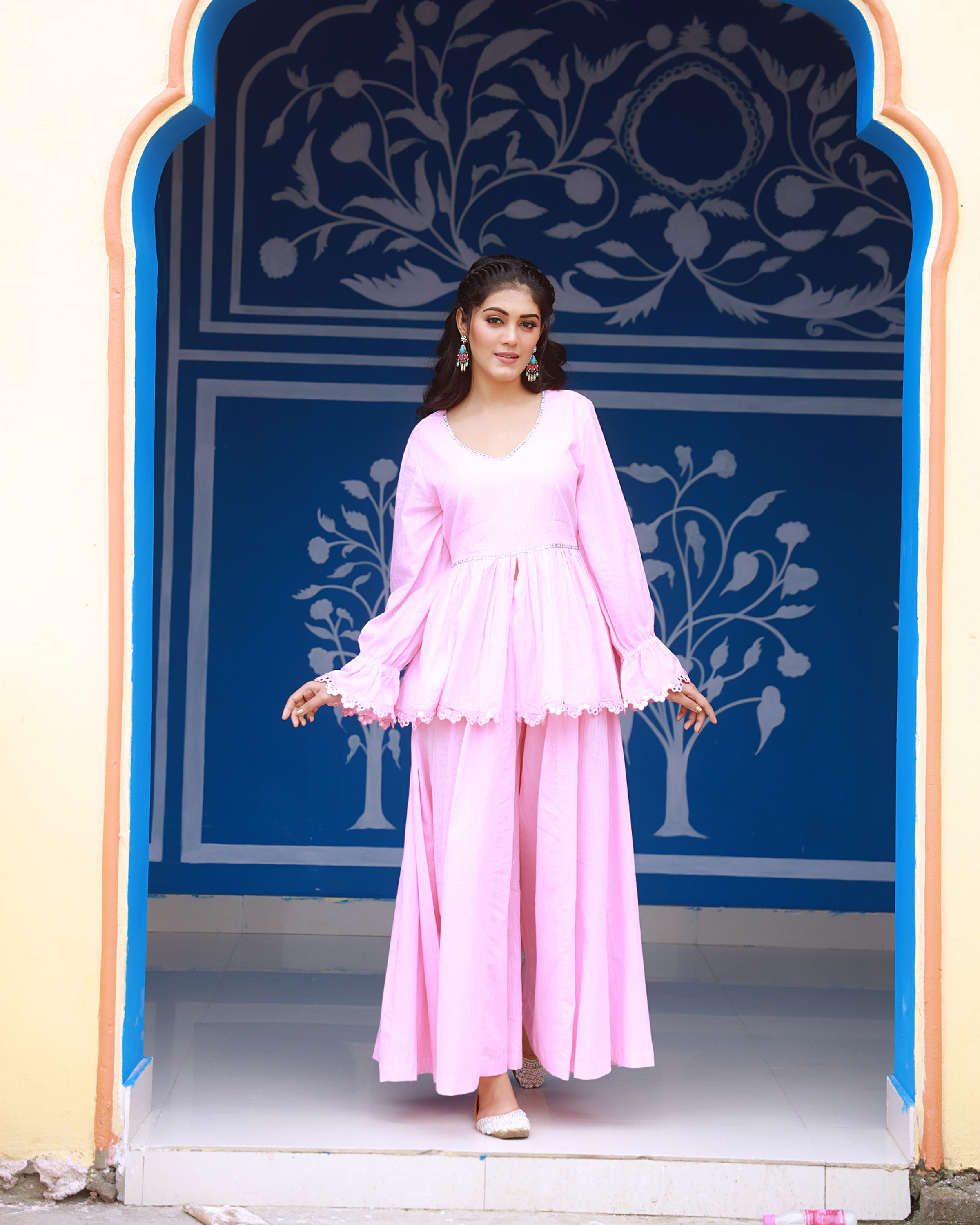 Sitara Baby Pink Lurex Palazzo Top
