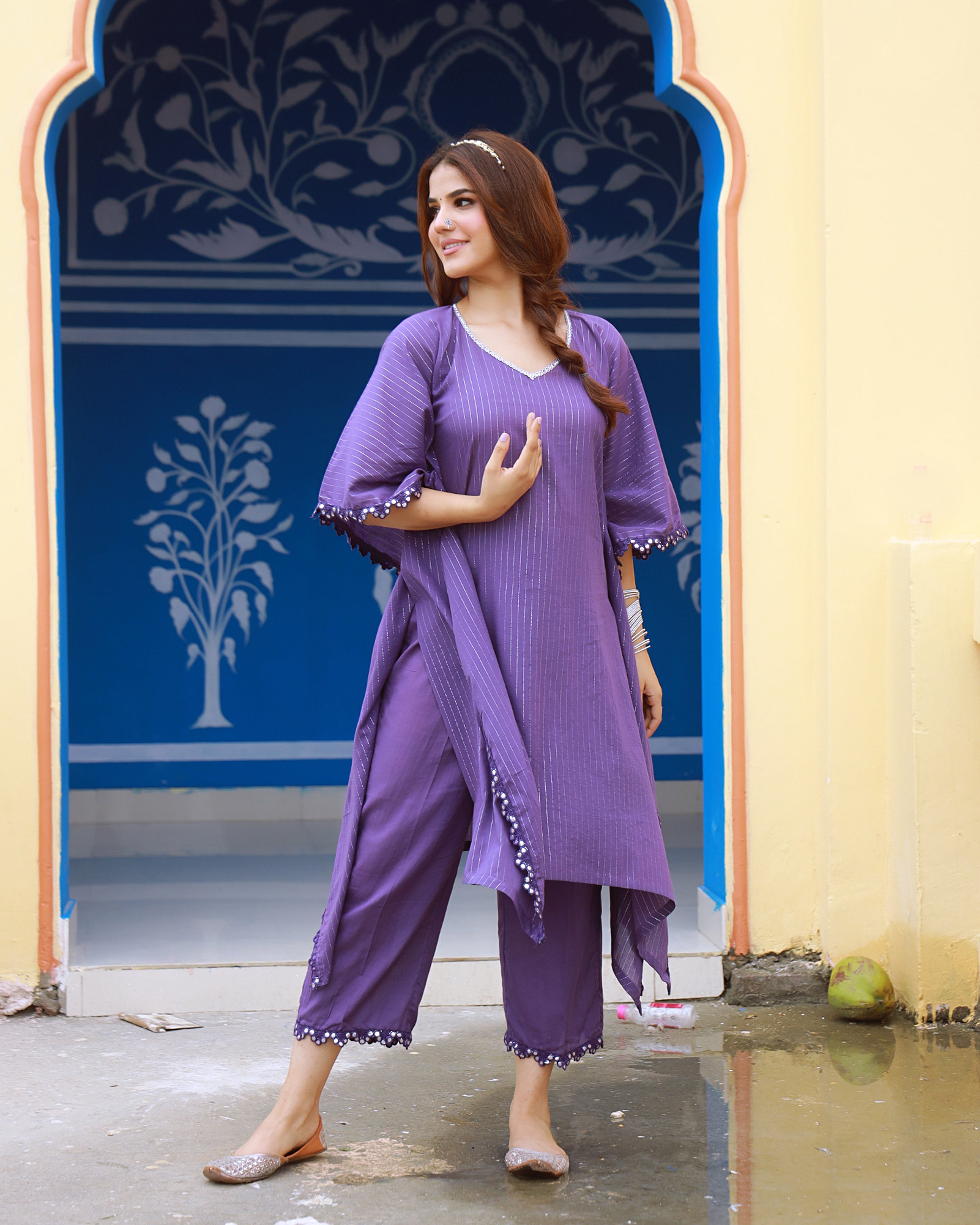 Sitara Violet Lurex Kaftan Set