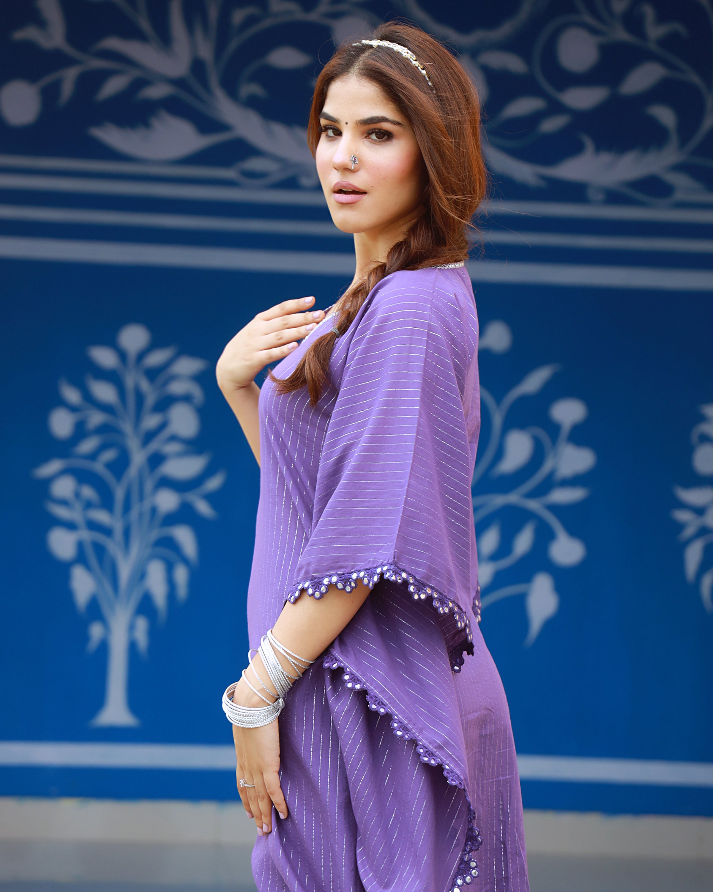 Sitara Violet Lurex Kaftan Set