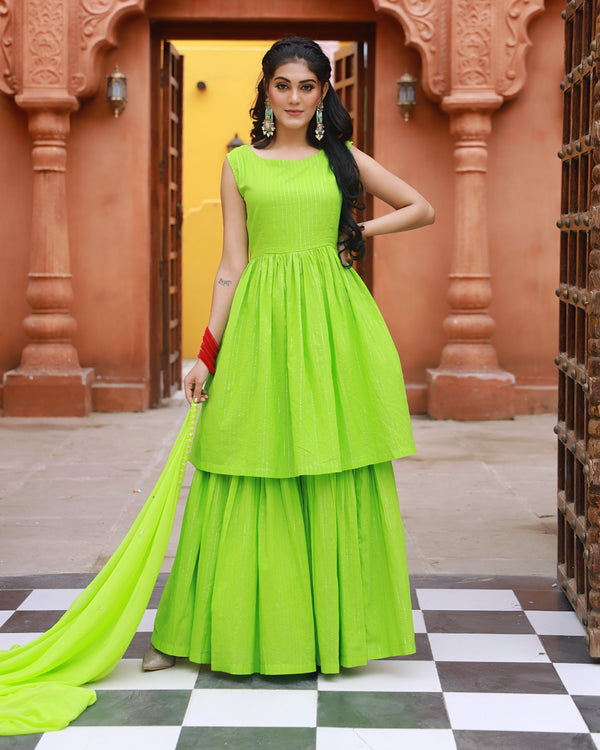 Sitara Green Lurex Sharara Dress ( Set of 3 )
