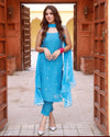 Heer Turquoise Hand Embroidered Silk Kurta Pant with Hand Painted Dupatta
