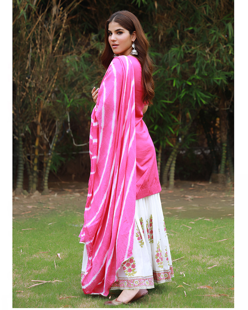 Bahaar Magenta Handblock Printed Sharara Suit Set