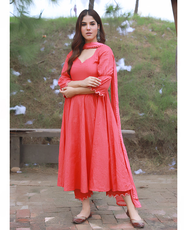 Sitara Coral Lurex Anarkali Suit