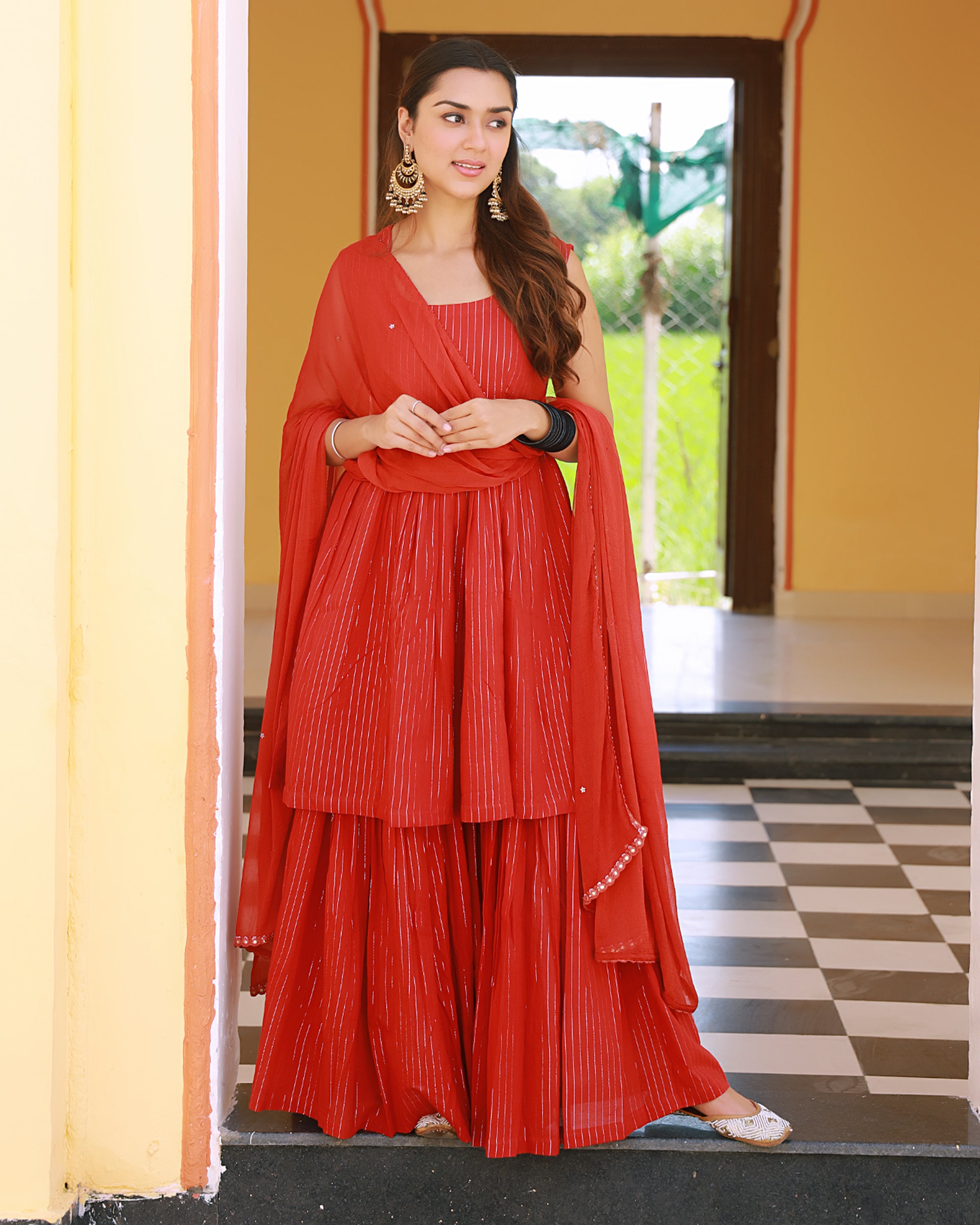 Sitara Red Lurex Sharara Set