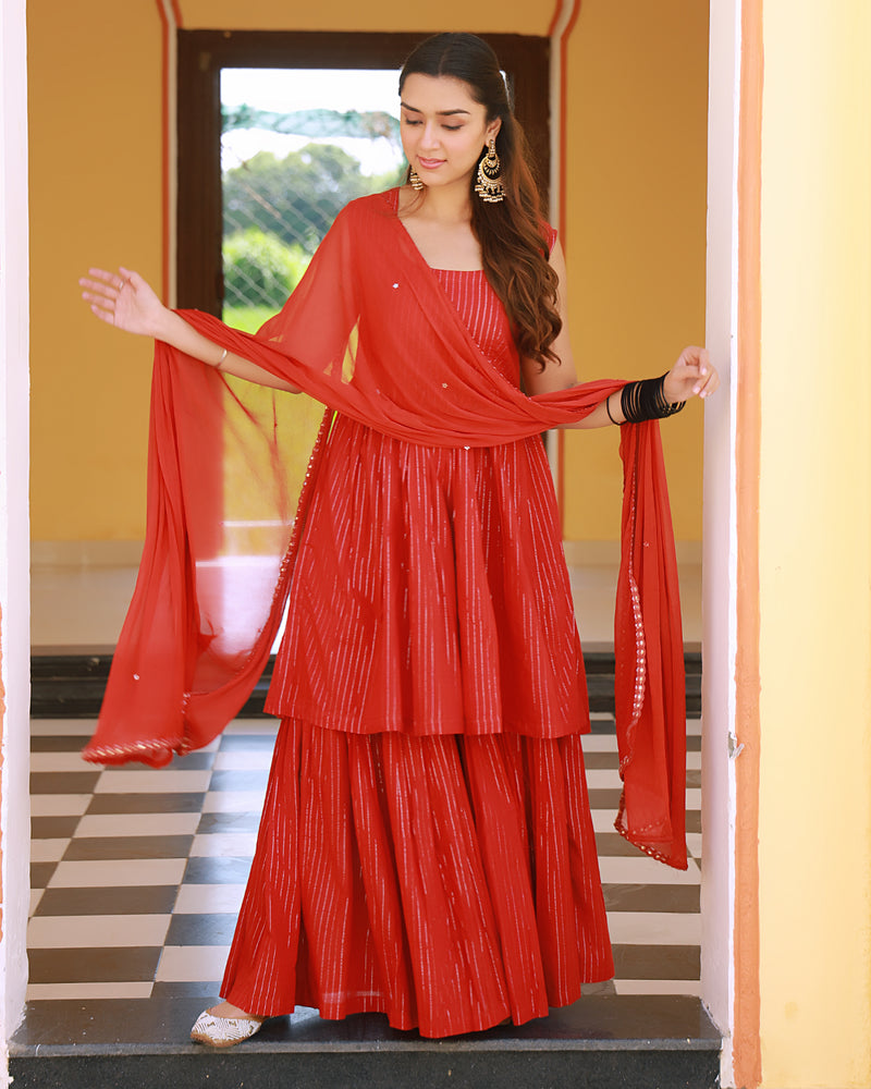 Sitara Red Lurex Sharara Set ( Set of 3 )