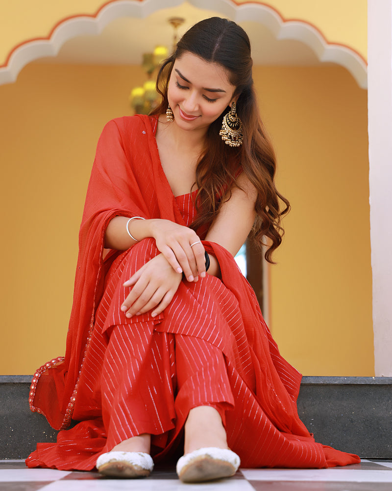 Sitara Red Lurex Sharara Set ( Set of 3 )