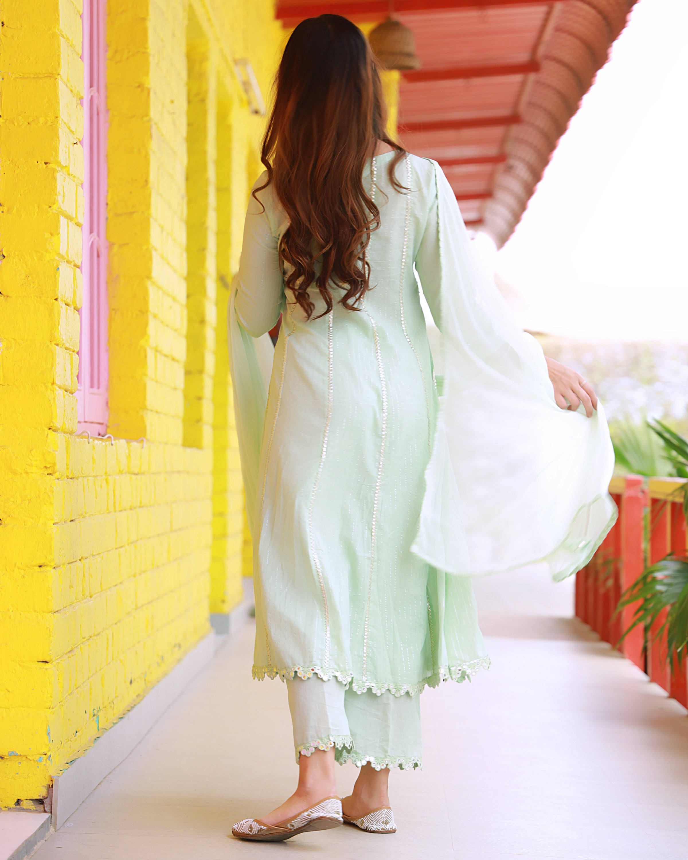 Sitara Sea Green Lurex A-line Suit Set