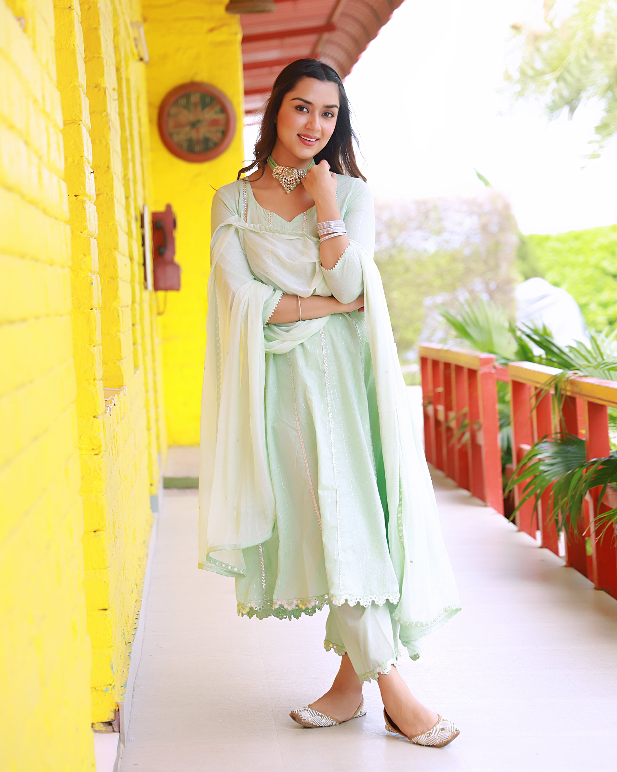 Sitara Sea Green Lurex A-line Suit Set