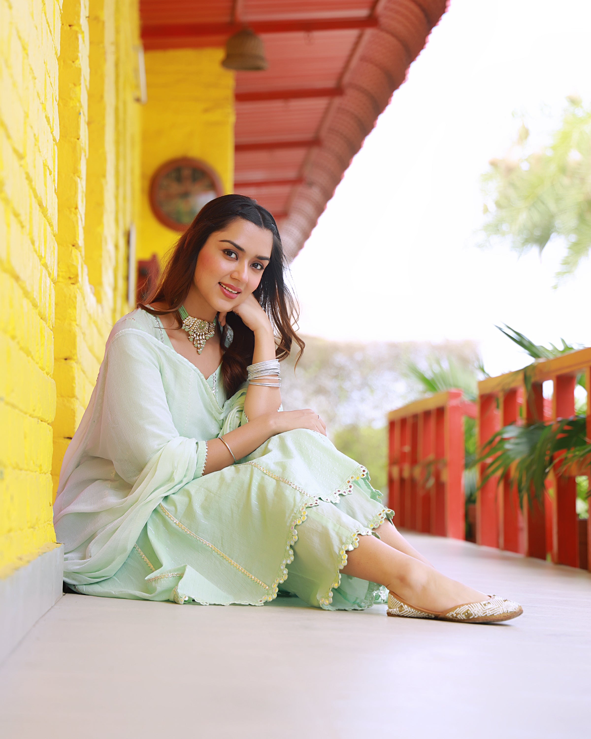 Sitara Sea Green Lurex A-line Suit Set
