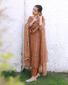 Heer Brown Hand Embroidered Silk Kurta Pant with Hand Painted Dupatta