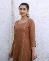 Heer Brown Hand Embroidered Silk Kurta Pant with Hand Painted Dupatta