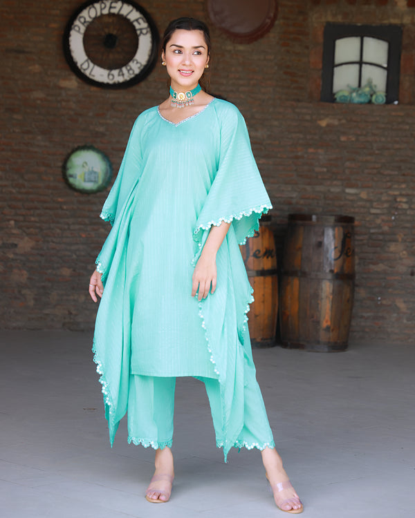 Sitara Turquoise Lurex Kaftan Pant Set ( Set of 2 )