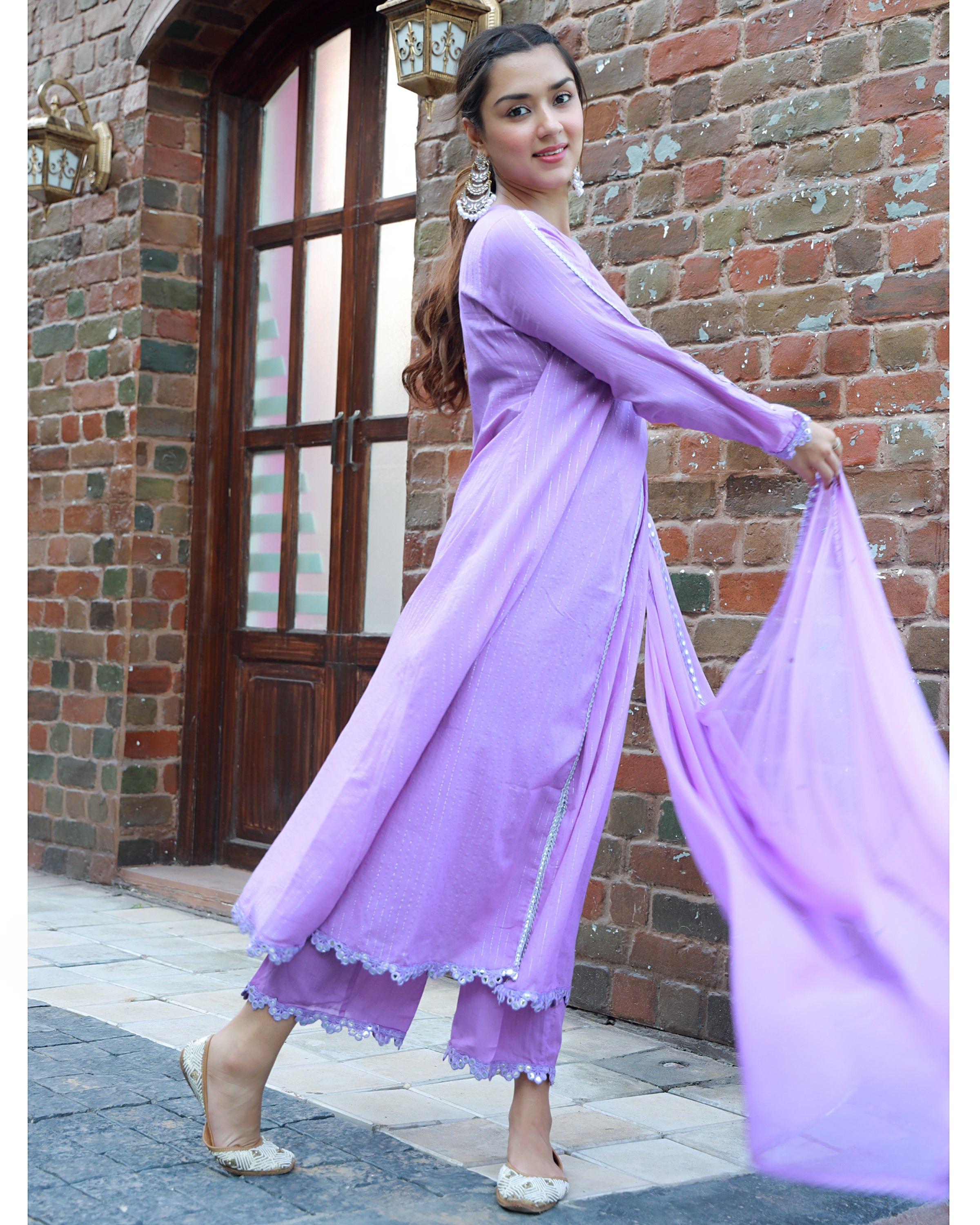 Sitara Lavender Lurex Angrakha  Suit  Set