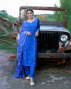 Heer Royal Blue Hand Embroidered Silk Kurta Pant with Hand Painted Dupatta