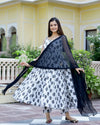 Rosemerry Sanganeri Hand Block Printed Anarkali Set (Set of 3)
