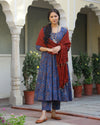 Sunkissed Dabu Print Anarkali Kurta Pant Set ( Set of 3 )