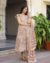 Joy Handblock Printed  Anarkali Kurta Pant Set  ( Set of 3 )