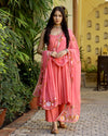 Coral Hand Painted Mulmul Anarkali Suit