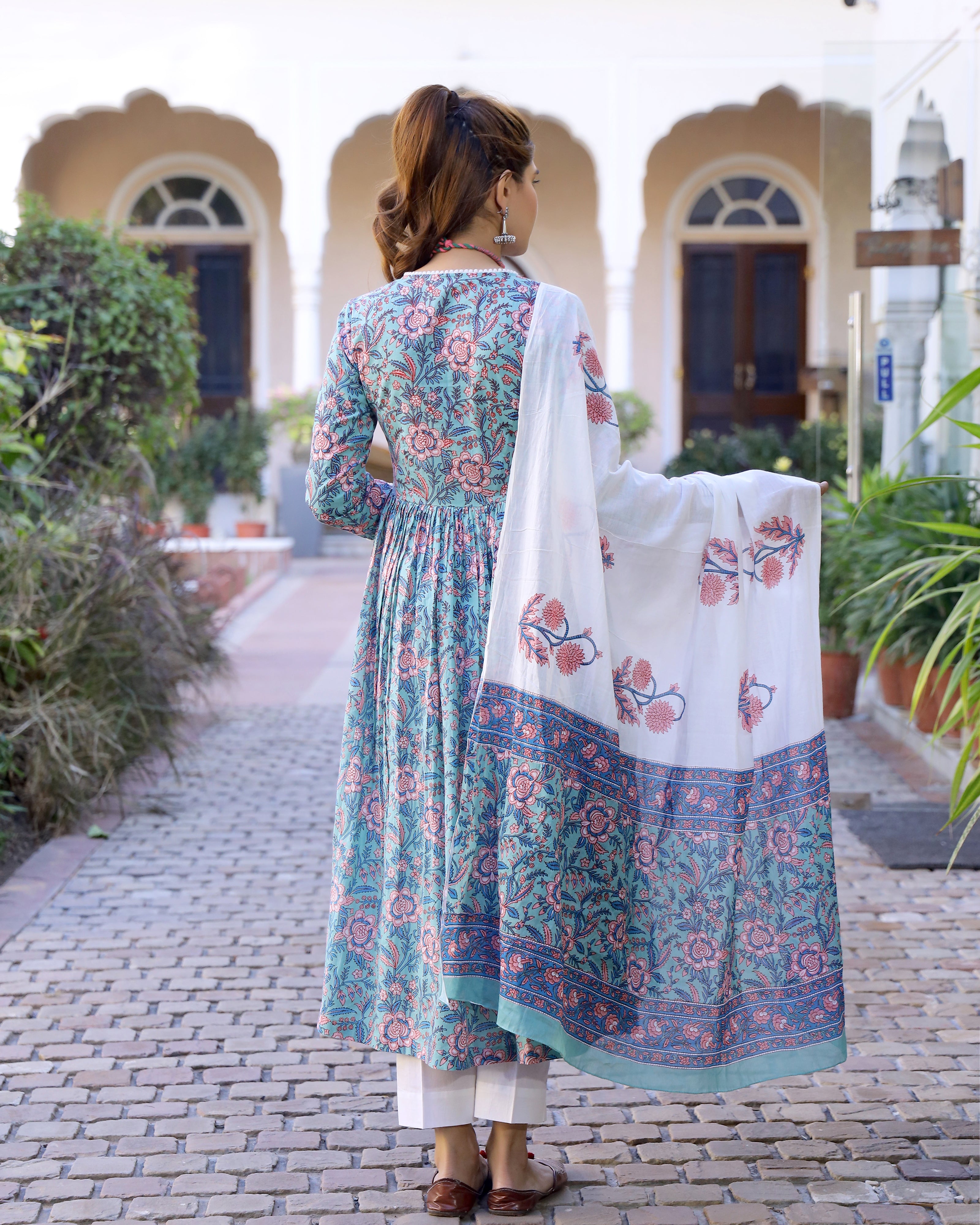 Sky Blue Printed Cotton Kurta Pant set