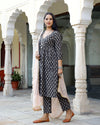 Mint Dabu Print Kurta Pant Set ( Set of 3 )