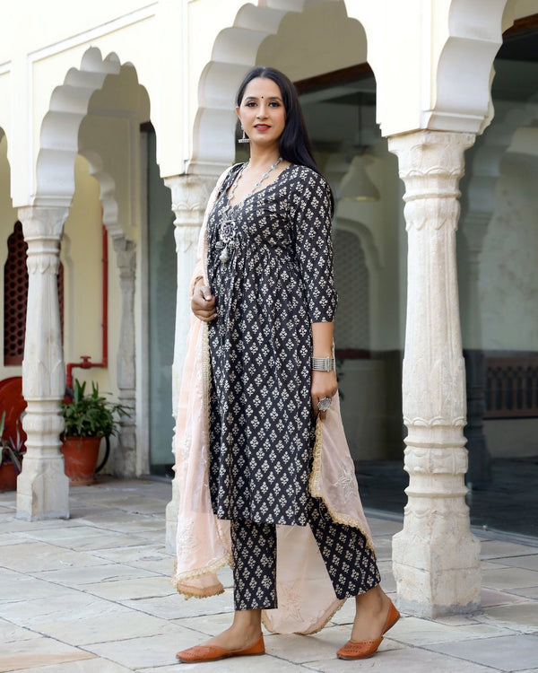 Mint Dabu Print Kurta Pant Set ( Set of 3 )
