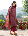 Burgundy & Green Block Butti Print Kurta Pant Suit Set