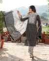 Black & White Zigzag Print Cotton Kurta Pant Suit Set