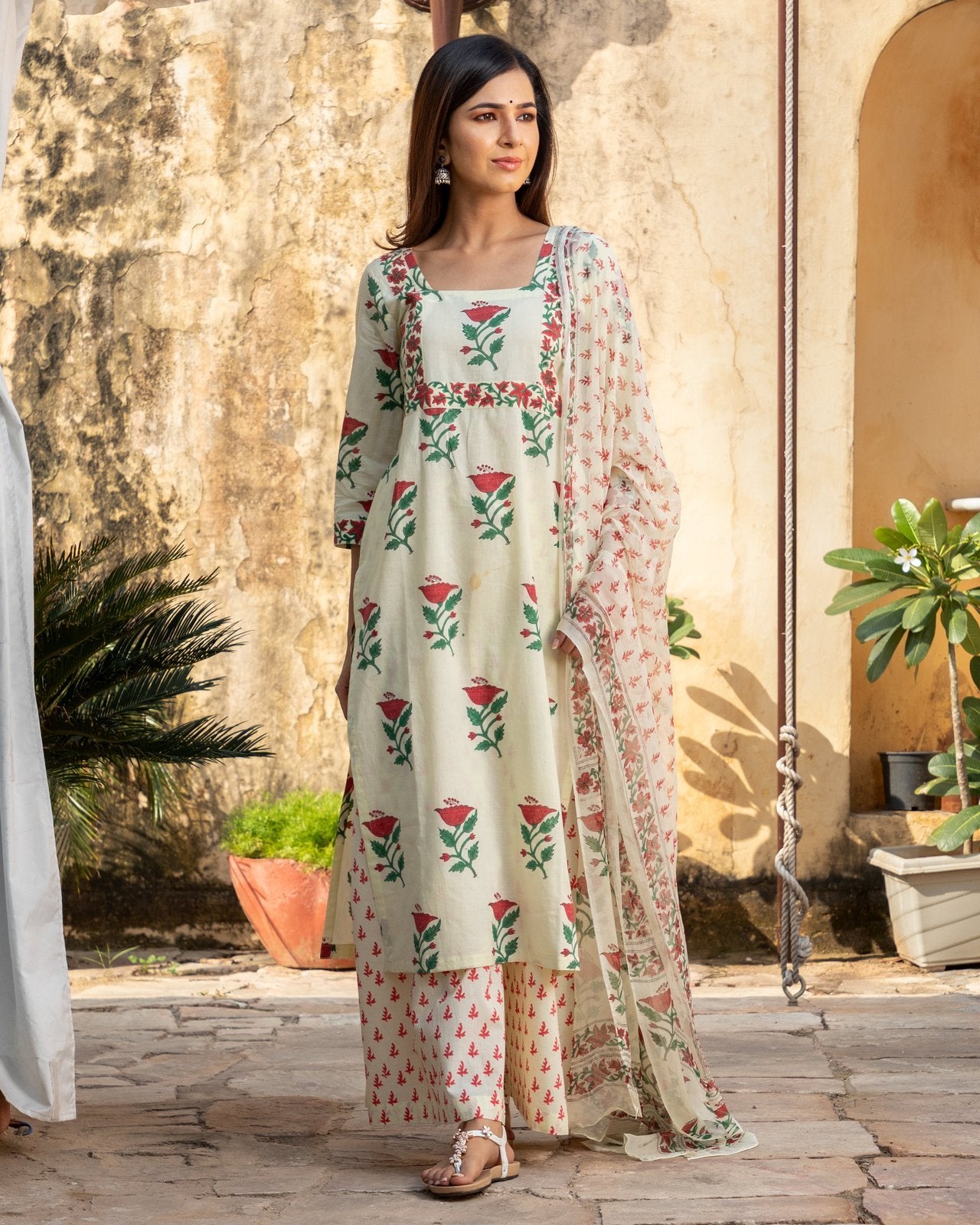 Lime Yellow Hand Block Print Suit Set