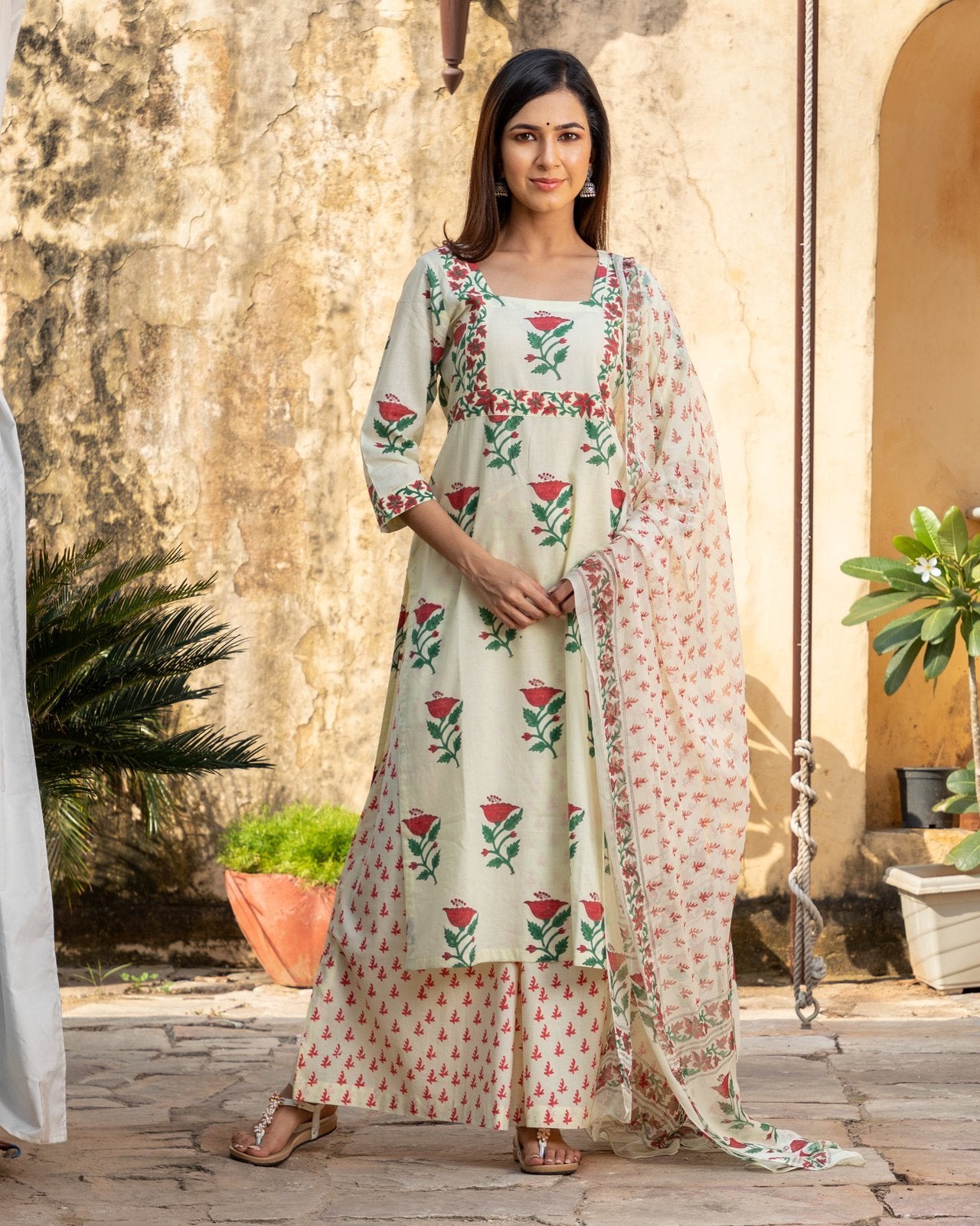 Lime Yellow Hand Block Print Suit Set