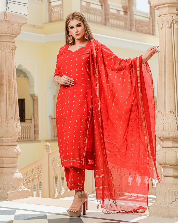 Red Modal Bandhani Suit Set