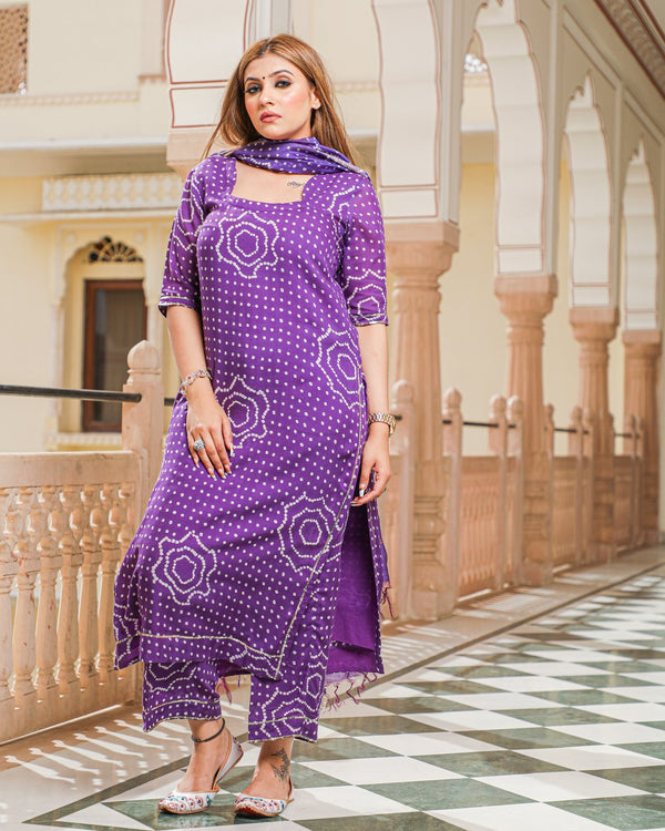 Violet Modal Bandhani Suit Set