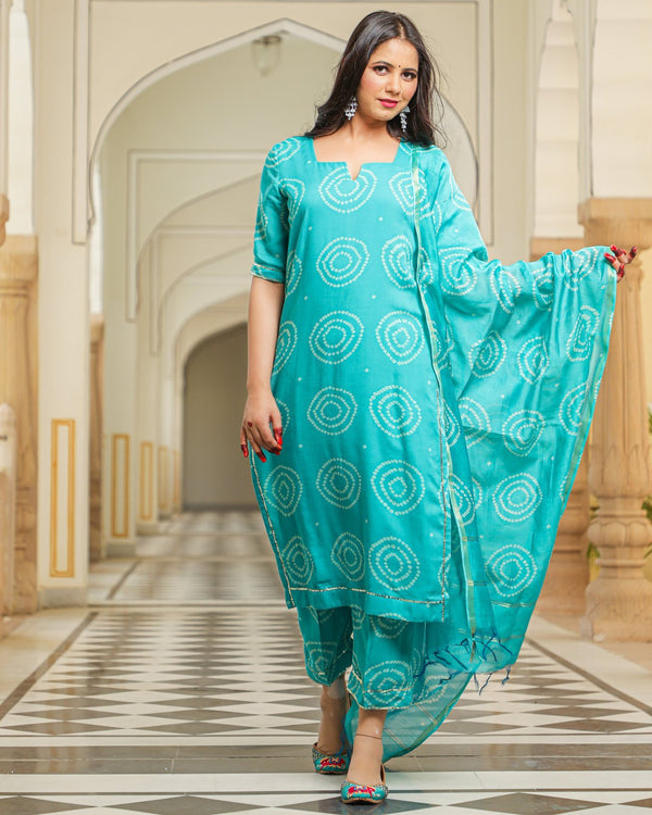 Teal Modal Bandhani Suit Set