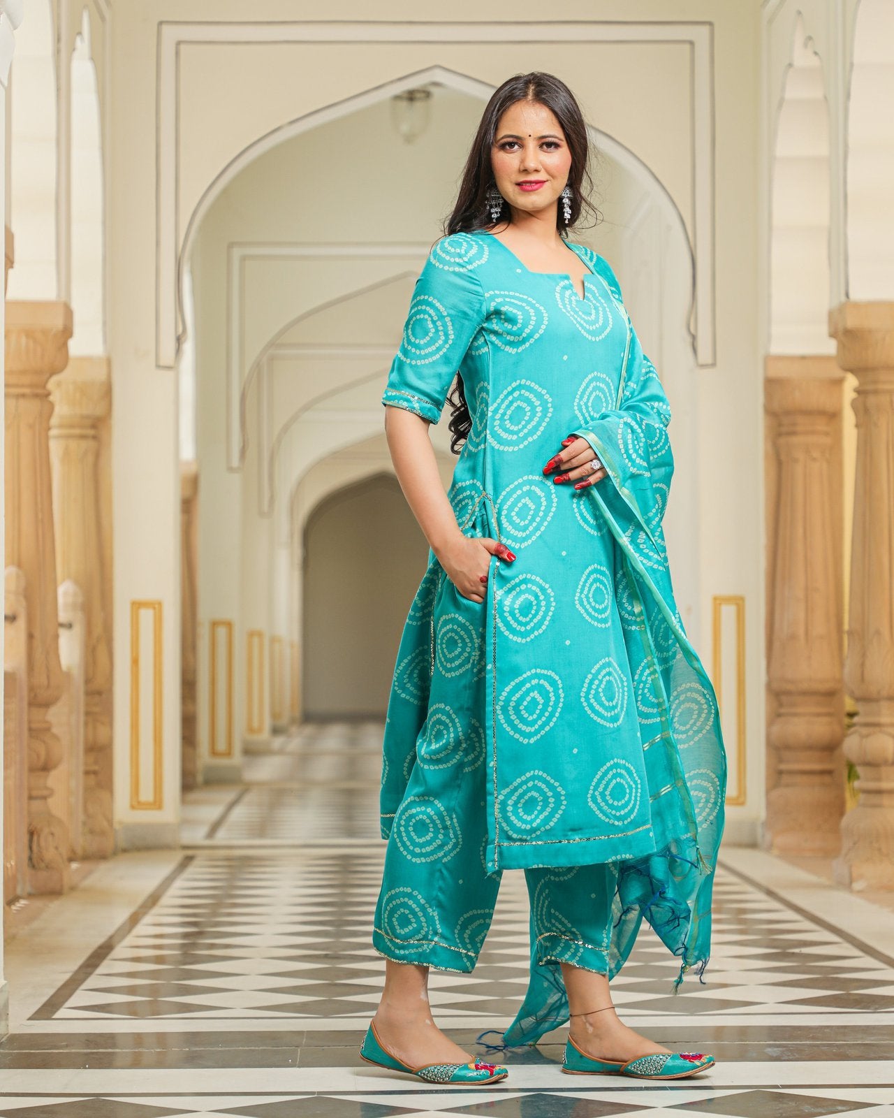Teal Modal Bandhani Suit Set