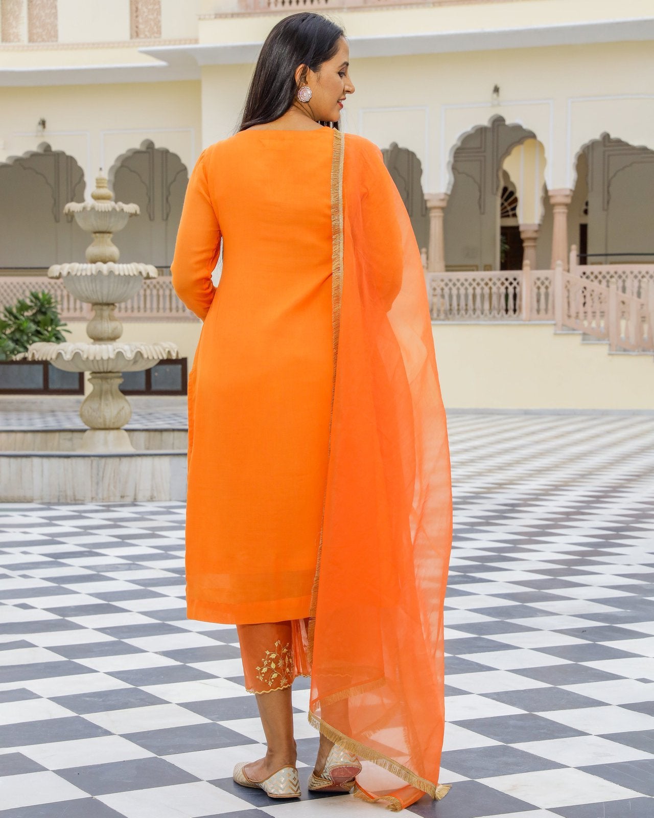 Orange Embroidery Modal Suit Set