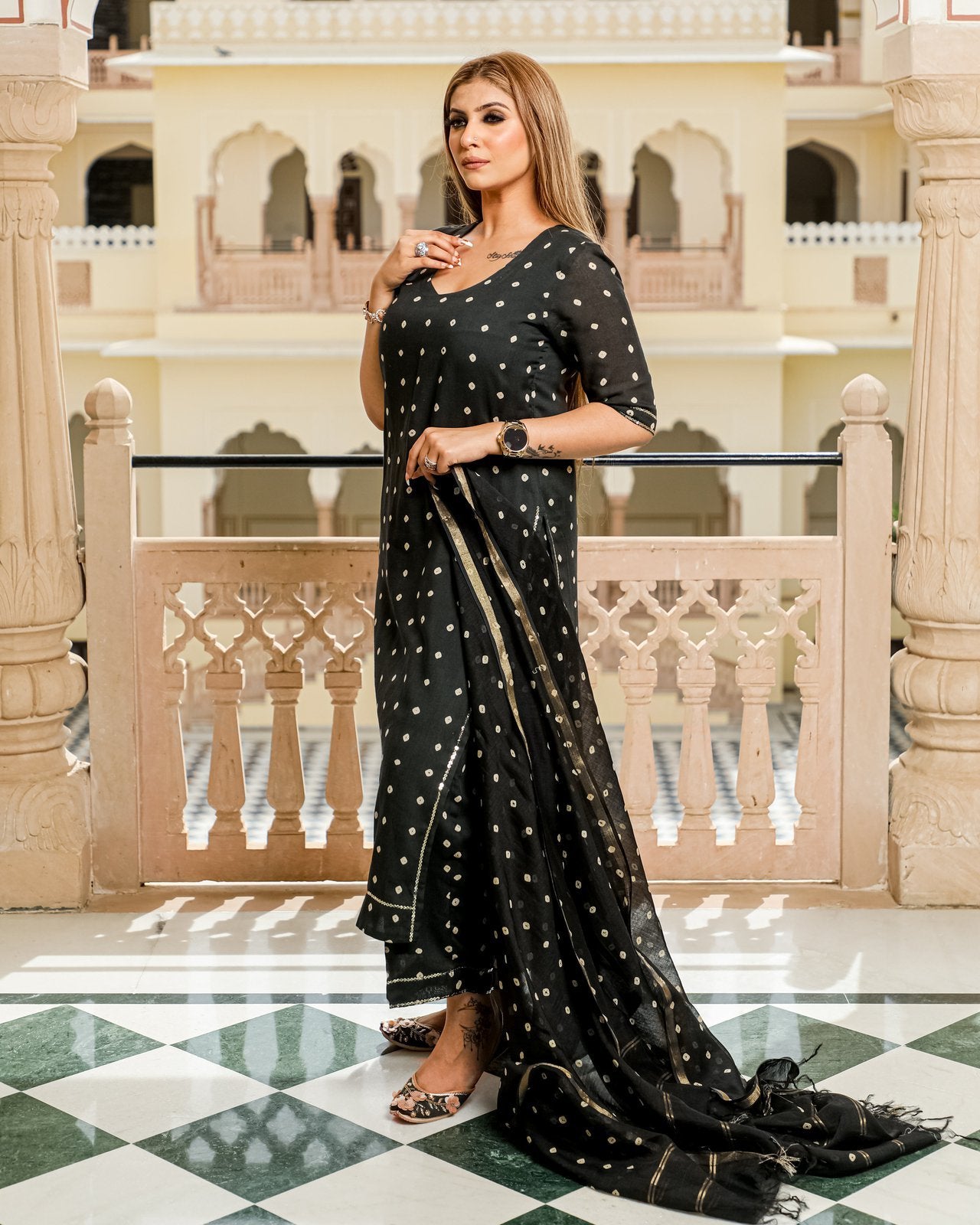 Black Modal Bandhani Suit Set