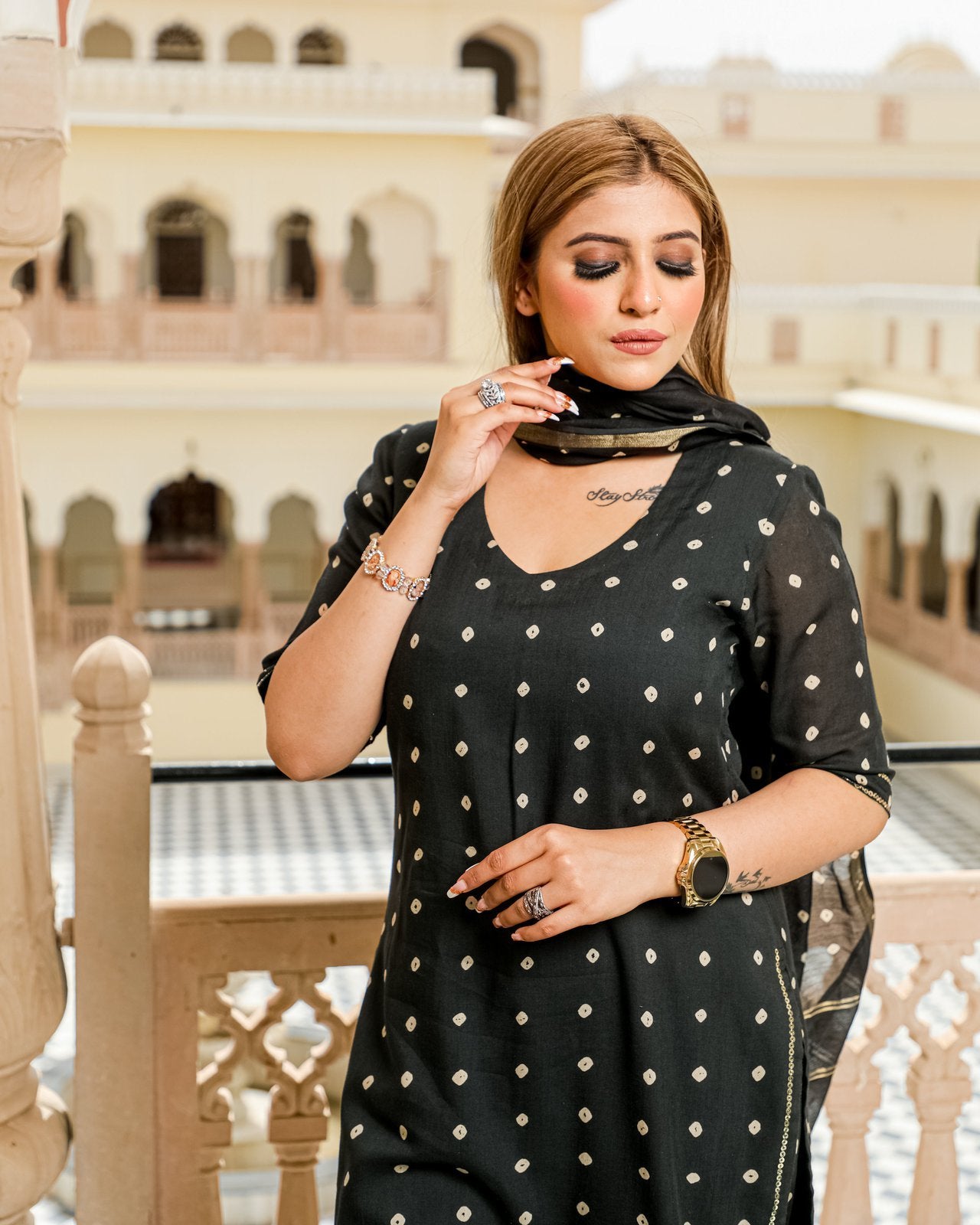 Black Modal Bandhani Suit Set