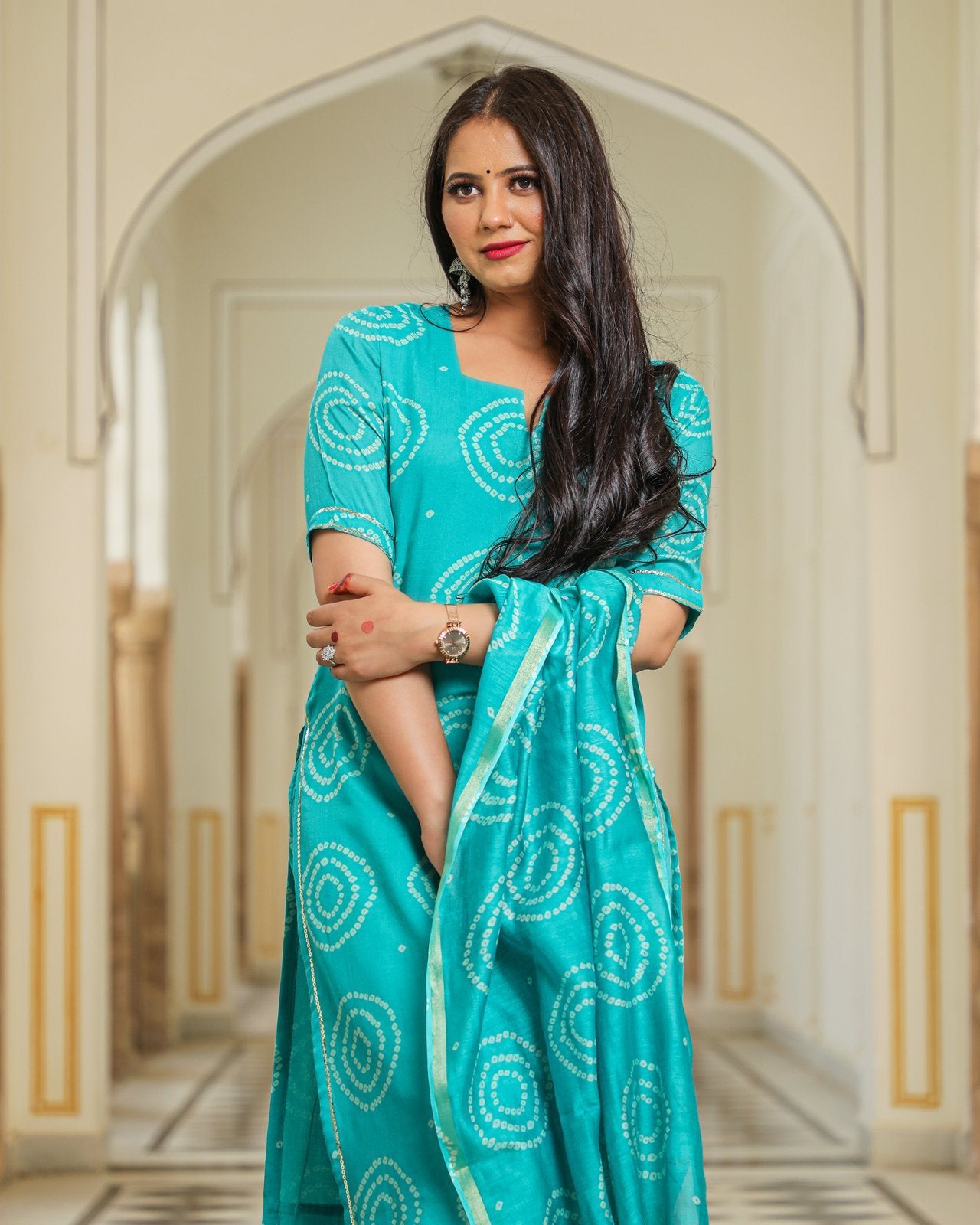 Teal Modal Bandhani Suit Set