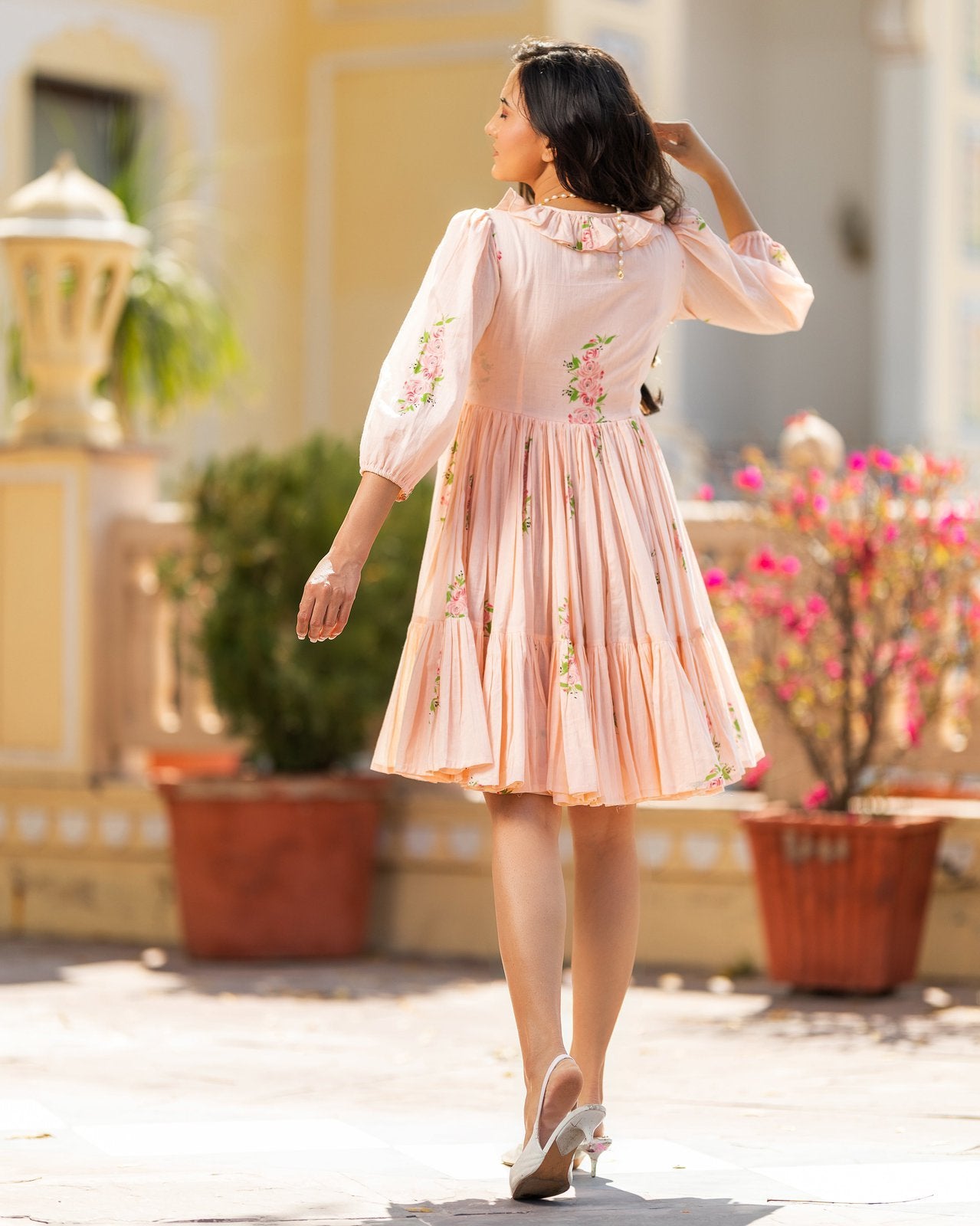 Peony Hand Block Printed Mulmul Dress