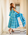 Turquoise Dabu Print Cotton Dress Set