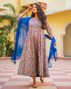 Indigo Orange Bagru Print Dress Set