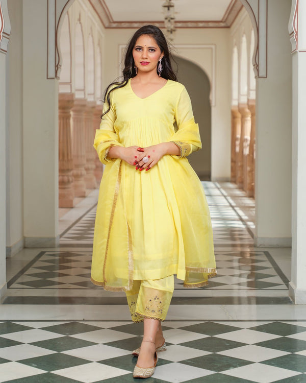 Yellow Embroidery Modal Suit Set