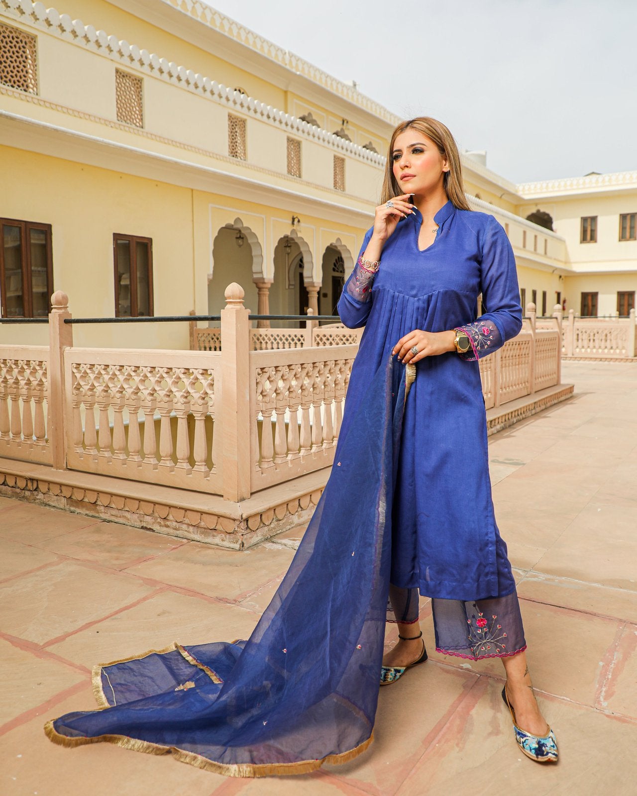 Royal Blue Embroidery Modal Suit Set