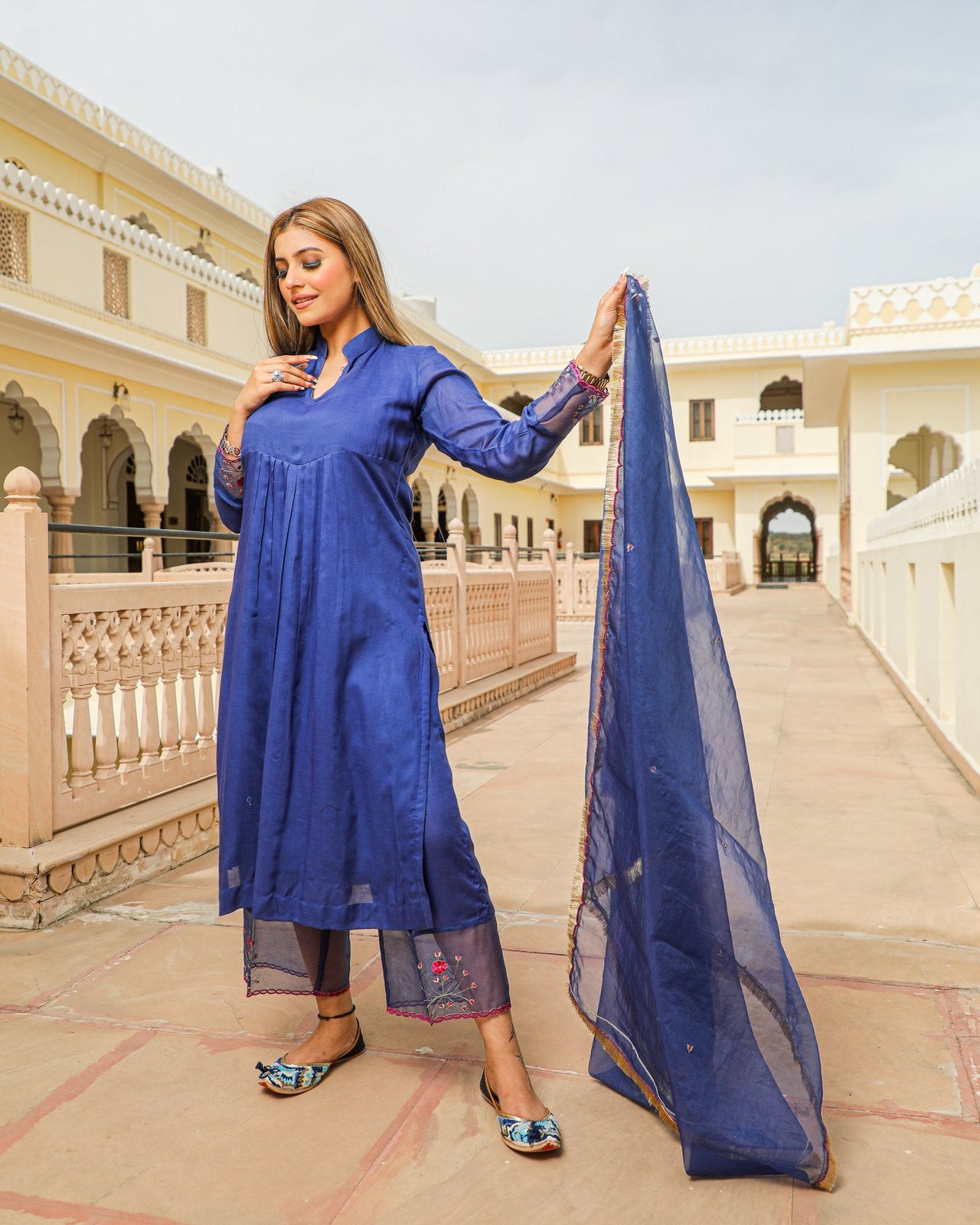 Royal Blue Embroidery Modal Suit Set