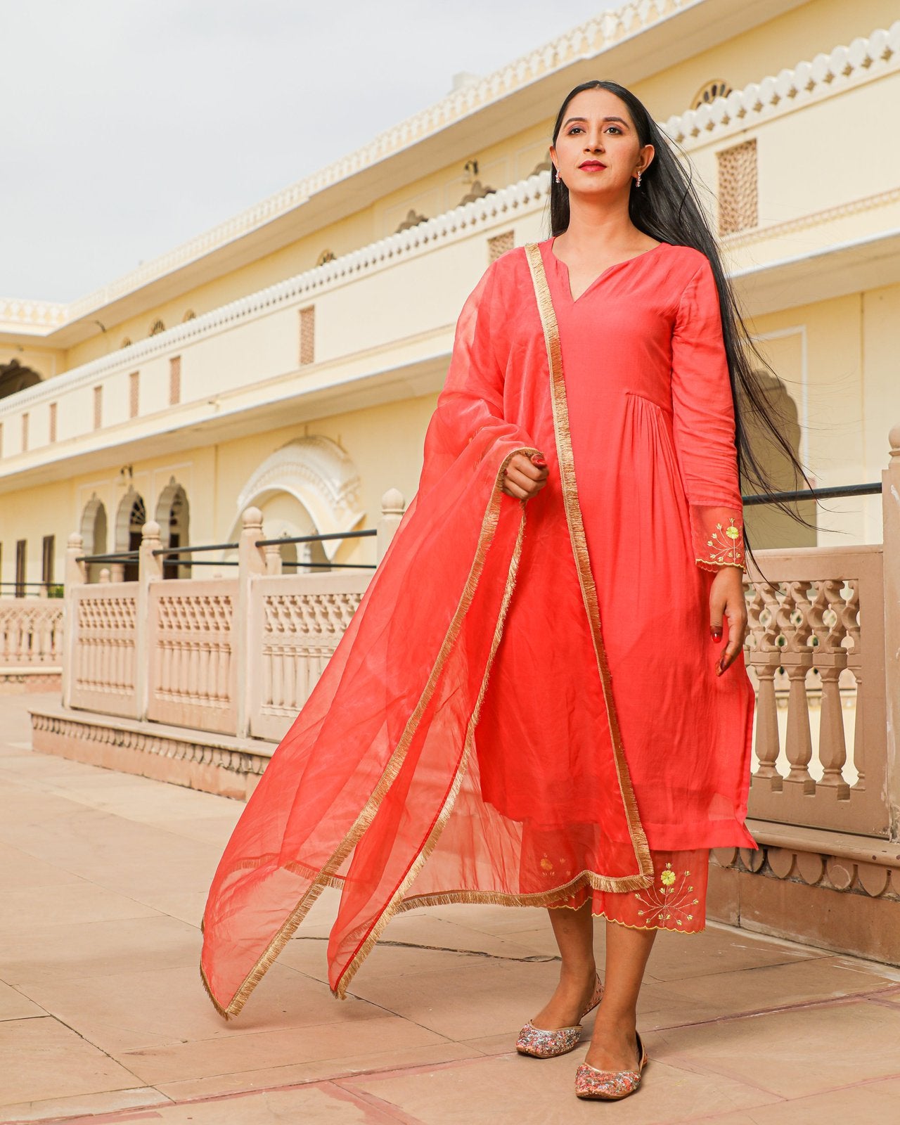 Coral Embroidery Modal Suit Set