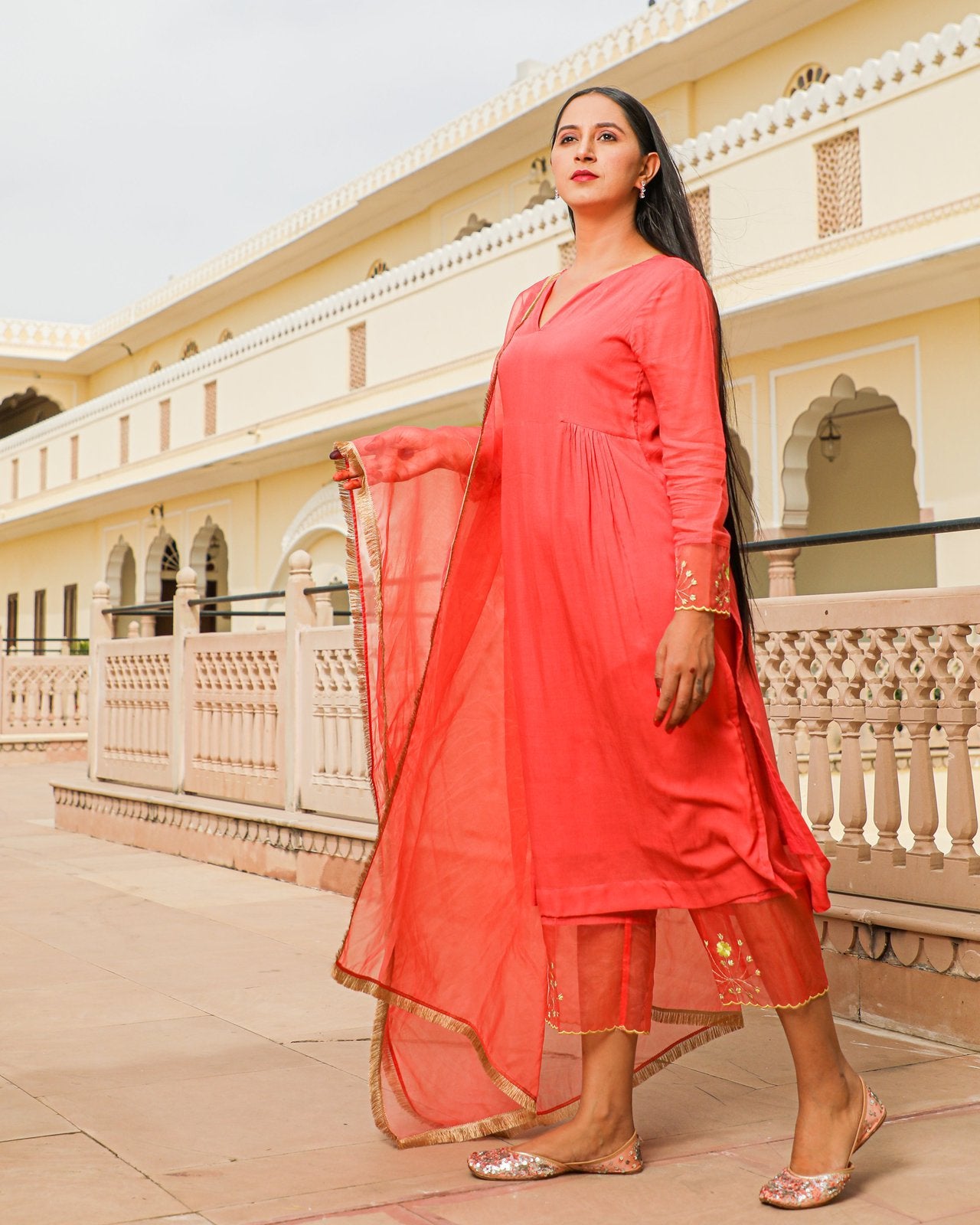 Coral Embroidery Modal Suit Set