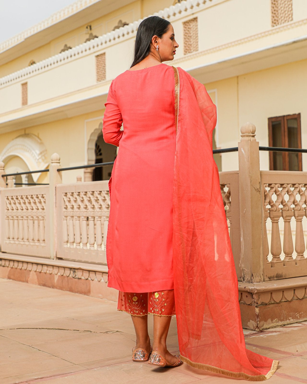 Coral Embroidery Modal Suit Set