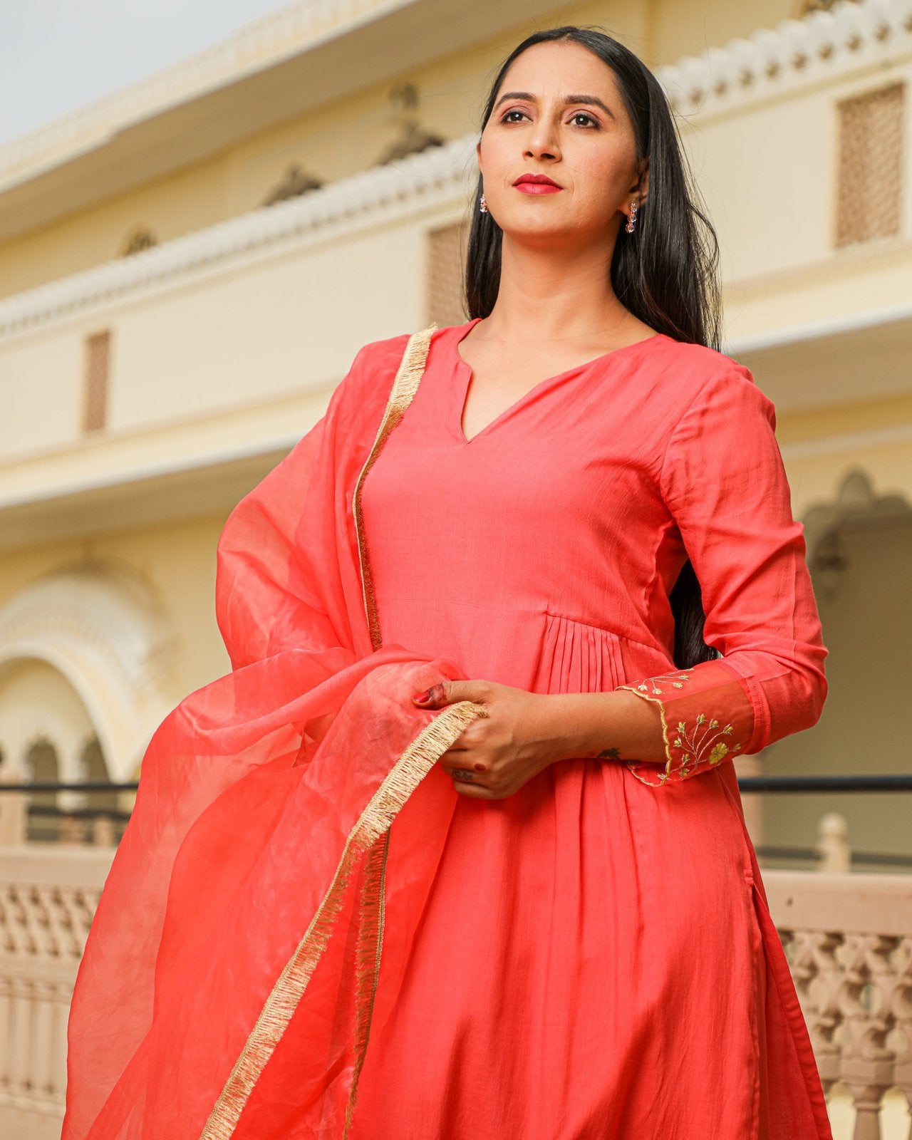 Coral Embroidery Modal Suit Set